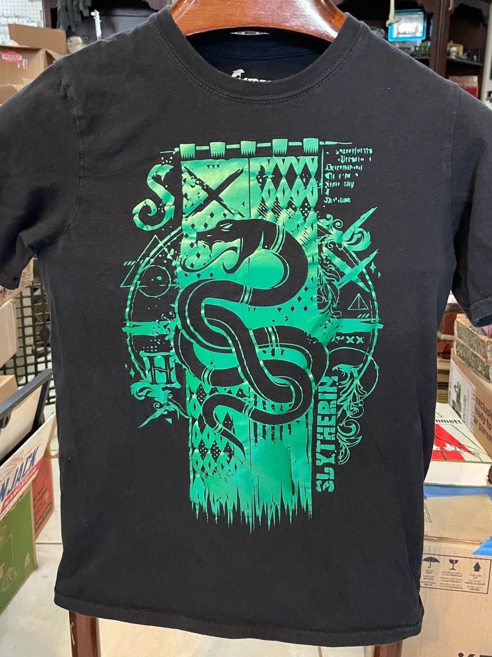Black Slytherin Graphic Tee - Green Snake Design